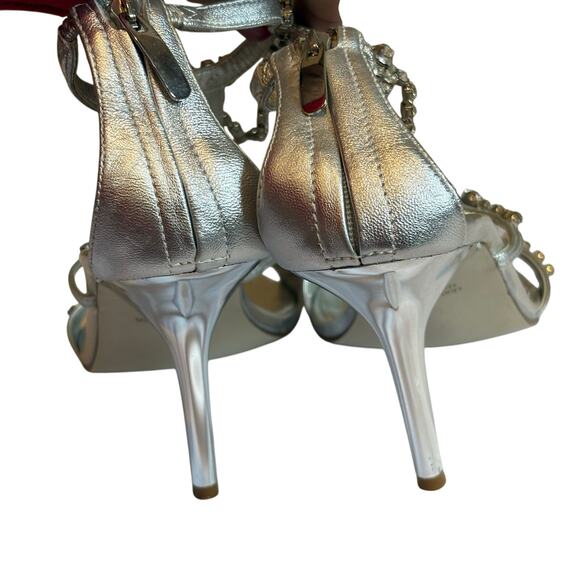 Valerie Stevens Silver Strappy Heel Rhinestone Embellishment 6.5 - Picture 7 of 8